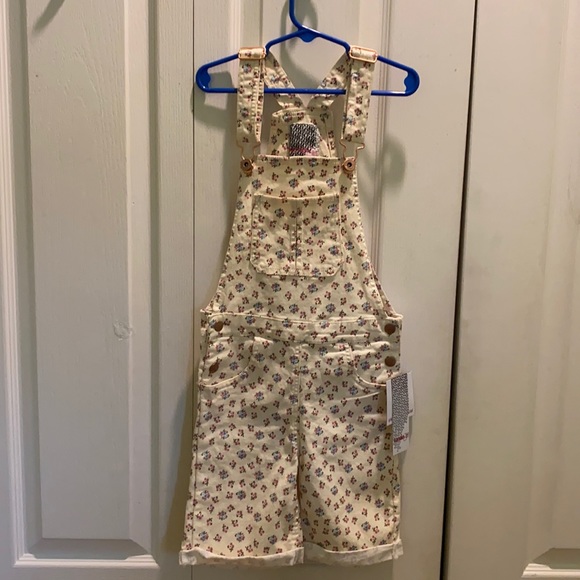 Kensie Girl Other - Kensie Girl Off White Floral Overalls Sz 8 Girls